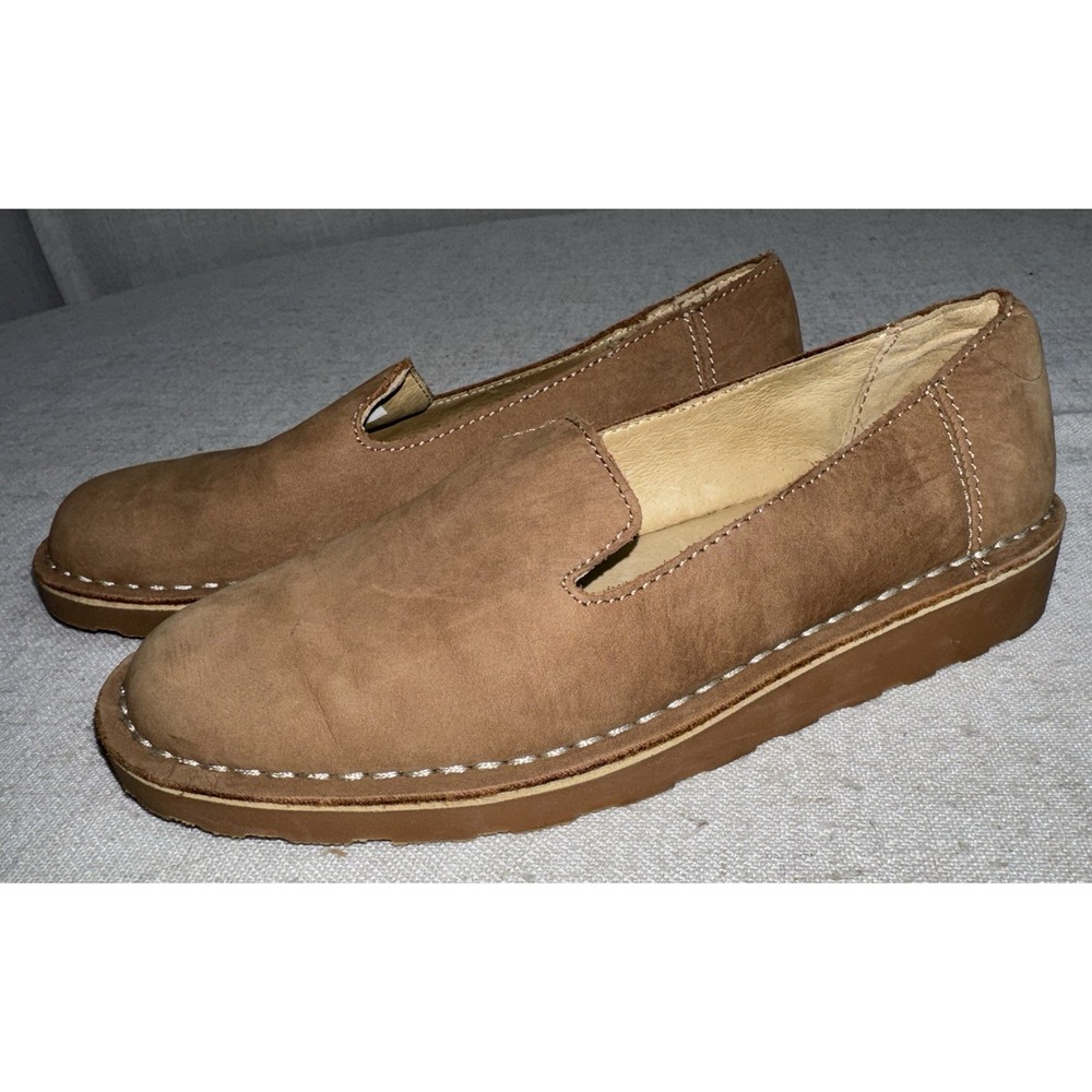 LL Bean Stonington Slip On Shoes Women's 7 Nubuck Soft Brown Leather Loafer